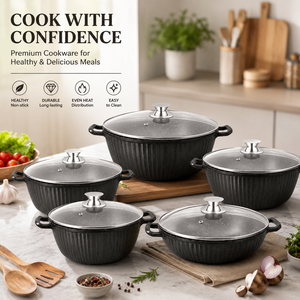 Ensemble de 10 casseroles et faitouts professionnels en aluminium avec revêtement granit pour cuisinière à gaz à flamme nue - Product Image 3