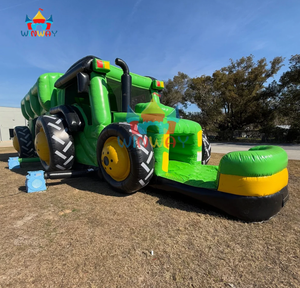 Château gonflable vert avec toboggan - Château de saut sur le thème de la ferme pour les enfants pour les fêtes en plein air et les jeux dans la cour - Product Image 6