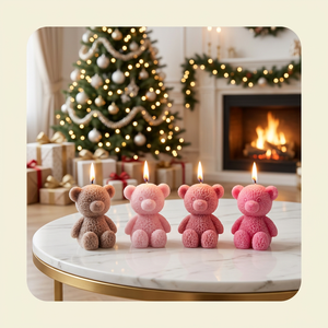 Mini Teddy Modern Art <b>Candle</b> Couple <b>Shape</b> Handmade Paraffin Pillar Indoor Home Decoration Wedding Style Dripless Unscented - Product Image 4