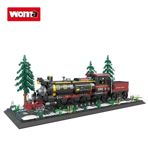 WOMA TOY C0377 Child Wholesale Customise Christmas Train Set Model Small Brick Building Blocks Assemble Game Interactive