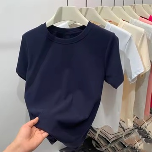 Personnalisé basique Y2K <span class=keywords><strong>blanc</strong></span> <span class=keywords><strong>blanc</strong></span> luxe t-shirt coton t-shirt femmes haut - Product Image 3