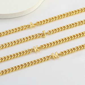 Pulsera de Cadena Mágica de Doble Color <span class=keywords><strong>con</strong></span> 26 Letras Iniciales para Hombre, de Acero Inoxidable, Resistente <span class=keywords><strong>a</strong></span> <span class=keywords><strong>la</strong></span> Decoloración, Pulsera Cubana para Parejas - Product Image 1