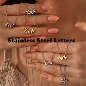 Collar de Cadena de Eslabones de Acero Inoxidable Chapado en Oro de 18K Personalizado con Letras 3D de Burbuja, Delicado Alfabeto A-Z, Nombre Personalizado, Ideal para Fiestas y Tendencias - Product Image 2