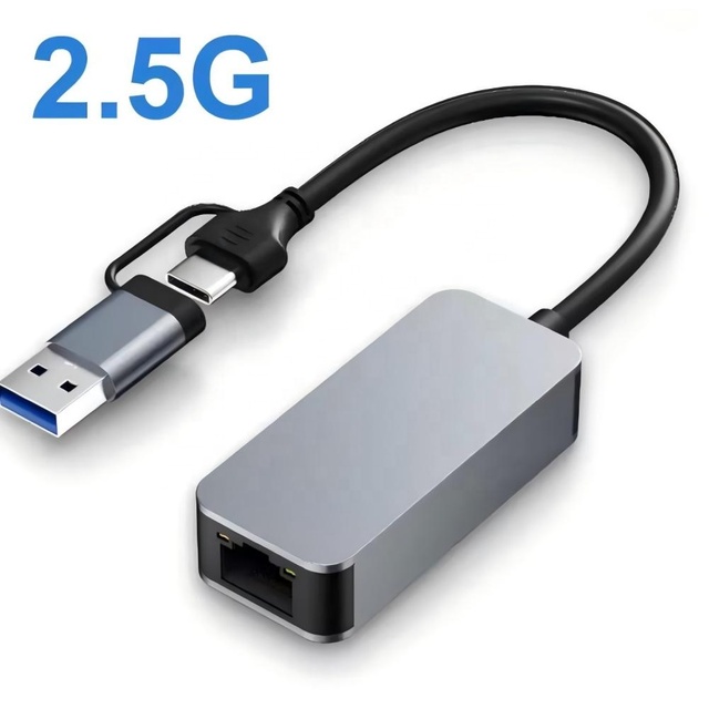 2500Mbps USB Ethernet Adapter 2-in-1 USB3.0 Type C to 2.5G RJ45 Converter Network Card for Laptop Dual USB to Ethernet Adapter