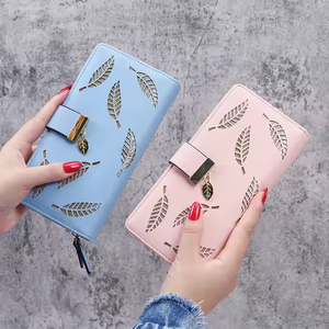 Hot Sale Women's Long Clutch Zipper <b>Purse</b> Cheap Hollowed Out Leaves Design Polyester Lining-Z0001 - Product Image 1