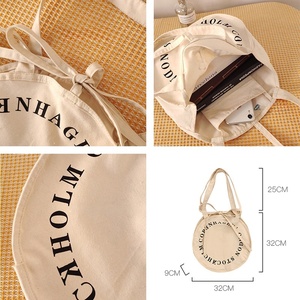 Bán buôn bông vải Tote Túi tròn hình dạng bền 16oz nặng vải tote túi với logo của bạn tùy chỉnh Vòng Tròn VảI - Product Image 6