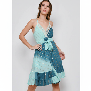 Vestido largo corto de rayón Lurex Tie Dye de verano para mujer, ropa de fiesta y Resort, moda de moda para chica para clima soleado, vestido informal - Product Image 1