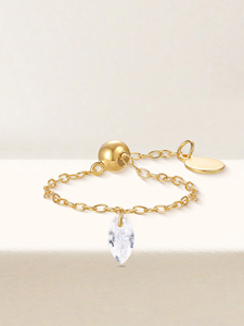 925 Minimalist Style Zircon <b>Open</b> Silver/Gold Chain <b>Ring</b> for Fashion Women - Product Image 4