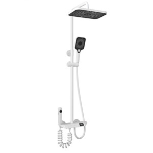 Ensemble de douche mural pour salle de bain en laiton et acier inoxydable, économiseur d'eau, avec pommeau de douche pluie et système de douche avec contrôle de la température - Product Image 4