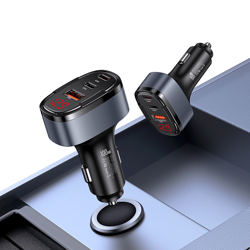 USAMS 2024 Newest Car Accessories 3ports Car Charger 100w Fast Charging QC PD Fast Aluminum Alloy Charger Car Adapter for iphone · image 5