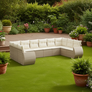 Juego de Sofás de Jardín de Ratán Beige, 10 Piezas, Muebles de Exterior de Diseño Contemporáneo con Cojines - Product Image 2