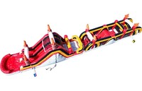 Divertido Parque de Obstáculos Inflable con Temática de Fuego Rojo, Equipo de Juego para Niños de PVC Resistente para Parques de Aventura y Ciudades