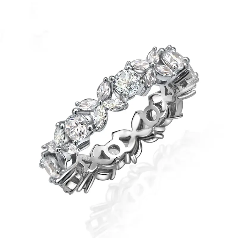 כסף סטרלינג S925 טבעת יהלום מלא תכשיטי מסיבת חתונה בעיצוב תחרה