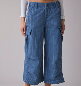 <span class=keywords><strong>Pantaloni</strong></span> Cargo da <span class=keywords><strong>Donna</strong></span> a Vita Media, Gamba Larga, Taglio Rilassato, Stile Retrò, a Righe Sottili, Casual, Cropped - Product Image 2