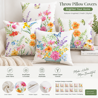 Housse de coussin en lin lavable en machine à imprimé floral papillon