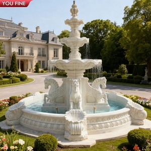 น้ำพุหินอ่อนสีขาวพร้อมม้าแกะสลักด้วยมือสำหรับตกแต่งสวนแบบปรับแต่งได้ - Product Image 2