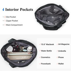 Sac fourre-tout résistant à l'eau avec 12 poches, fermeture éclair supérieure et support de fond épais, sac pour ordinateur portable pour femmes et hommes actifs - Product Image 4