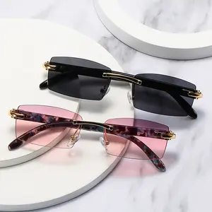 Custom designer classic jelly candy color shades buffalo horn shape cut sun glasses small square rimless sunglasses women 2023