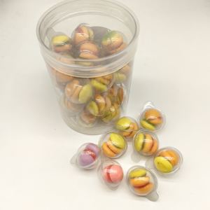 Vente en gros <span class=keywords><strong>Mini</strong></span> Gummies Sweet Macaron <span class=keywords><strong>Hamburger</strong></span> Jelly Soft Gummy Candy Fruité Aromatisé Emballé en Coquille de boule pour les fabricants - Product Image 6