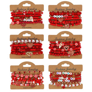 Joyería de moda, conjunto de pulseras con cuentas de corazón rojo, Love Xoxo Kiss Me, regalo para mujer, hecho en China - Product Image 1