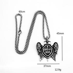 Collier pendentif bouclier en acier inoxydable avec ailes et épée Quis Ut Deus, bijoux de mode pour hommes, cadeau - Product Image 5