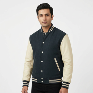 Veste universitaire en laine sur mesure OEM pour homme, grande taille, avec col montant et logo frontal - Product Image 1