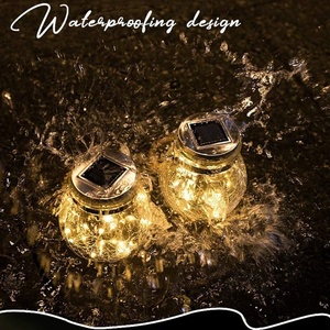 Lámpara Solar para Exteriores, Lámpara Colgante LED para Frascos de Vidrio, Lámpara Solar para Jardín con Frascos de Vidrio Agrietado, Luces Colgantes con Cuerda de Cáñamo - Product Image 3