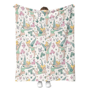 Haute qualité doux lavable mignon fée <span class=keywords><strong>clochette</strong></span> fée dessin animé princesse filles enfants bébé couverture impression personnalisée jette des couvertures - Product Image 4