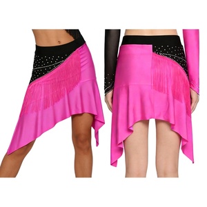 Falda de baile latino para mujer con flecos y pedrería, cintura alta, dobladillo asimétrico tipo pañuelo, para Salsa, Tango, Baile de Salón, Actuaciones en Escenario, Personalizada - Product Image 2