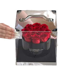Caja de flores de acrílico transparente con asa, rectangular, rígida, para regalo, para rosas, rosa, rojo, morado - Product Image 6