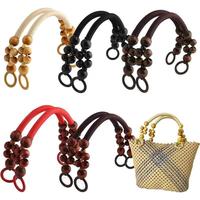 Sangle de sac en perles de bois naturel et cordon en nylon fait main - Poignée perlée faite à la main avec cordon pour portefeuilles DIY, sacs à main, sacs de plage