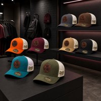 Casquette de baseball personnalisée style western pour grossistes, options de couleurs variées, dos en maille bicolore, visière courbée, patch en cuir de cheval, casquette trucker