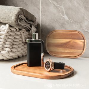 Acacia Wood <b>Tray</b> Oval Shape Storage Plate For Snacks <b>Tea</b> Coffee Serving Dish With Standing Design Solid Color - Product Image 2