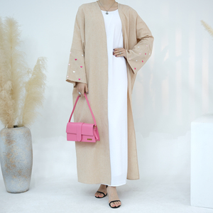 OEM ODM كتان كيمو للنساء ملابس إسلامية غير رسمية كارديجان أونو مقاس كبير فستان إسلامي مطرز - Product Image 1