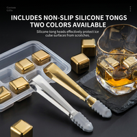 Cubes de refroidissement réutilisables en acier inoxydable 304 de qualité alimentaire, blocs de glace carrés dorés, boîte cadeau avec pince en silicone et outil de bar