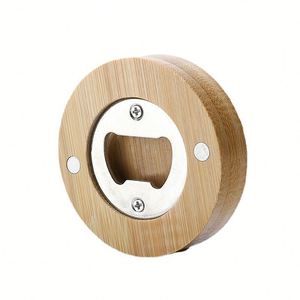 Ouvre-bouteille magnétique en bois et acier inoxydable avec logo personnalisé, poignée en bois, pour vin, bière, spiritueux, rond, en bois massif - Product Image 4
