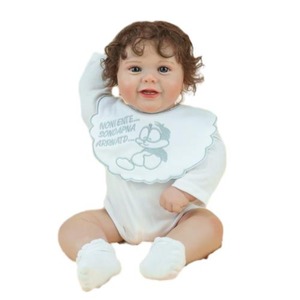 Venta al por mayor realista recién nacido suave silicona dibujos animados babero blanco Onesie bebé muñeca de juguete - Product Image 2