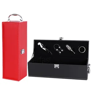 Well Designed Red Wine Single Bottle Box Handmade Wine Carrier Case And 4pcs Accessory Sets Wine Gift Box Packaging Package