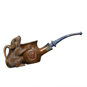 Handcrafted Solid Wood Tobacco Pipe Carved Lucky Rat Shape Bent Type For Men Personal Gift - Product Image 4