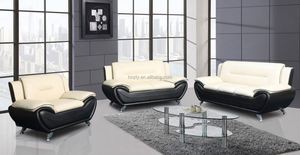 3 + 2 + 1 جلد صناعي أسود الحديثة غرفة المعيشة أريكة و وفيسيت الاقسام مجموعة و كرسي - Product Image 6