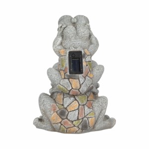 Statue de grenouilles chevauchant un cochon, yeux solaires, aspect pierre, ornement de jardin, décoration extérieure, porche avant, patio - Product Image 5