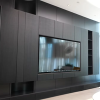 Lemari TV Gantung dengan Rak Terbuka dan Penyimpanan, Warna Hitam Modern untuk Ruang Tamu