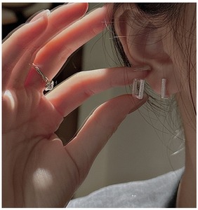 Pendientes Cuadrados de Plata de Ley S925, Diseño Coreano, Estilo Moderno, Texturizados, Venta al por Mayor - Product Image 2