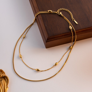 Collier de perles ovales en alliage de zinc, design minimaliste multicouche, bijoux de mode pour femmes - Product Image 2