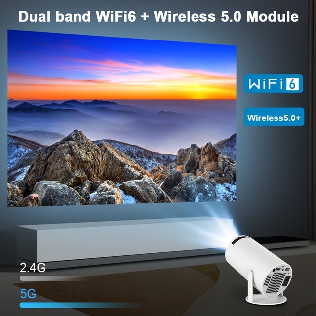 Mini Portable Android 11 Projector 1080P WiFi 6 Wireless 5.0 LCD Display Low Noise for Home Theater
