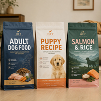 Sachet d'emballage alimentaire personnalisé à fond plat pour chiens et chats, pochette pour friandises pour animaux de compagnie avec soufflet latéral, fermeture éclair refermable, qualité alimentaire laminée
