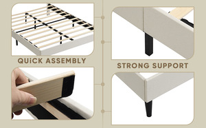 Letto imbottito Beige bianco trapuntato doppio divano regolabile con rivestimento in tessuto per mobili camera da letto - Product Image 6