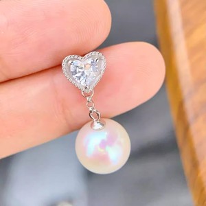 22647 Clous d'oreille en argent S925, accessoires de perles DIY avec support creux, clous d'oreille en forme de cœur et perles rondes de 9 à 13 mm, boucles d'oreilles pendantes tendance - Product Image 3