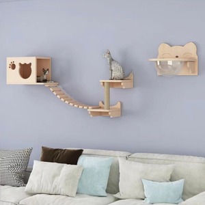 Arbre à chat mural en bois massif avec forme de lune et design hexagonal pour chats, mobilier moderne pour animaux de compagnie, écologique, taille moyenne - Product Image 3