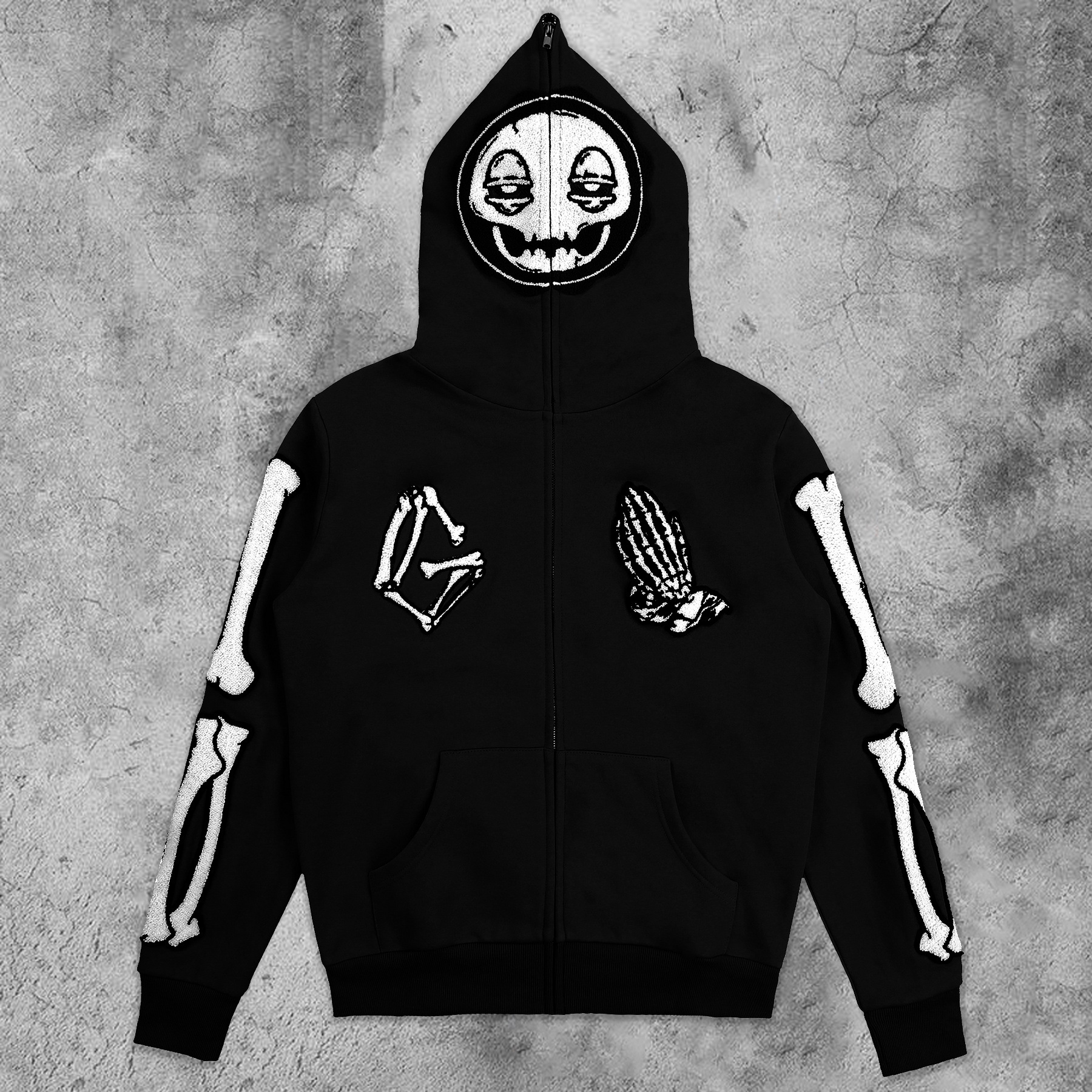 トップス swagger bullet embroidery zip up hoodie Oversized Embroidered Zip up Hoodie – Harsh and Cruel